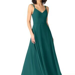 Azazie Janine  Peacock A-Line V-Neck Chiffon Dress